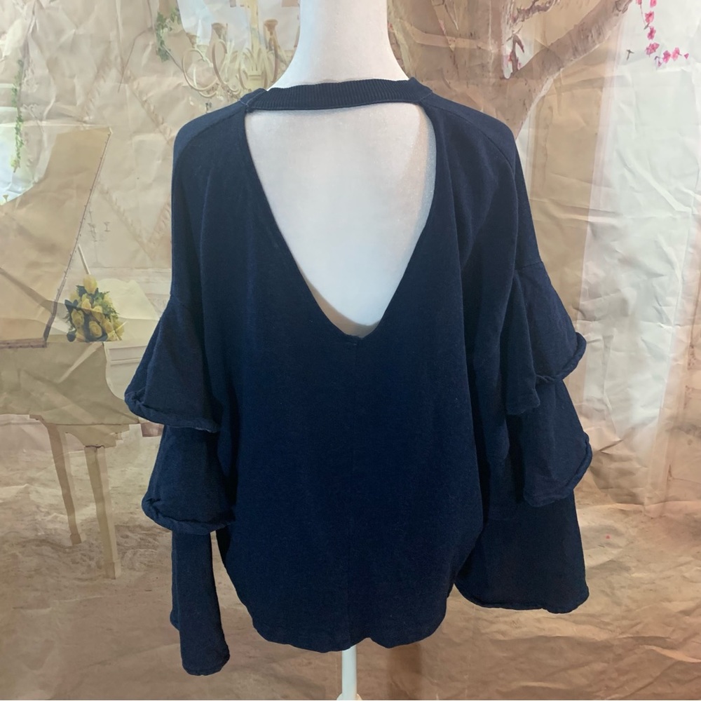 AG Goldschmied Chambray Cutout Ruffle Sweatshirt - Picture 7 of 11